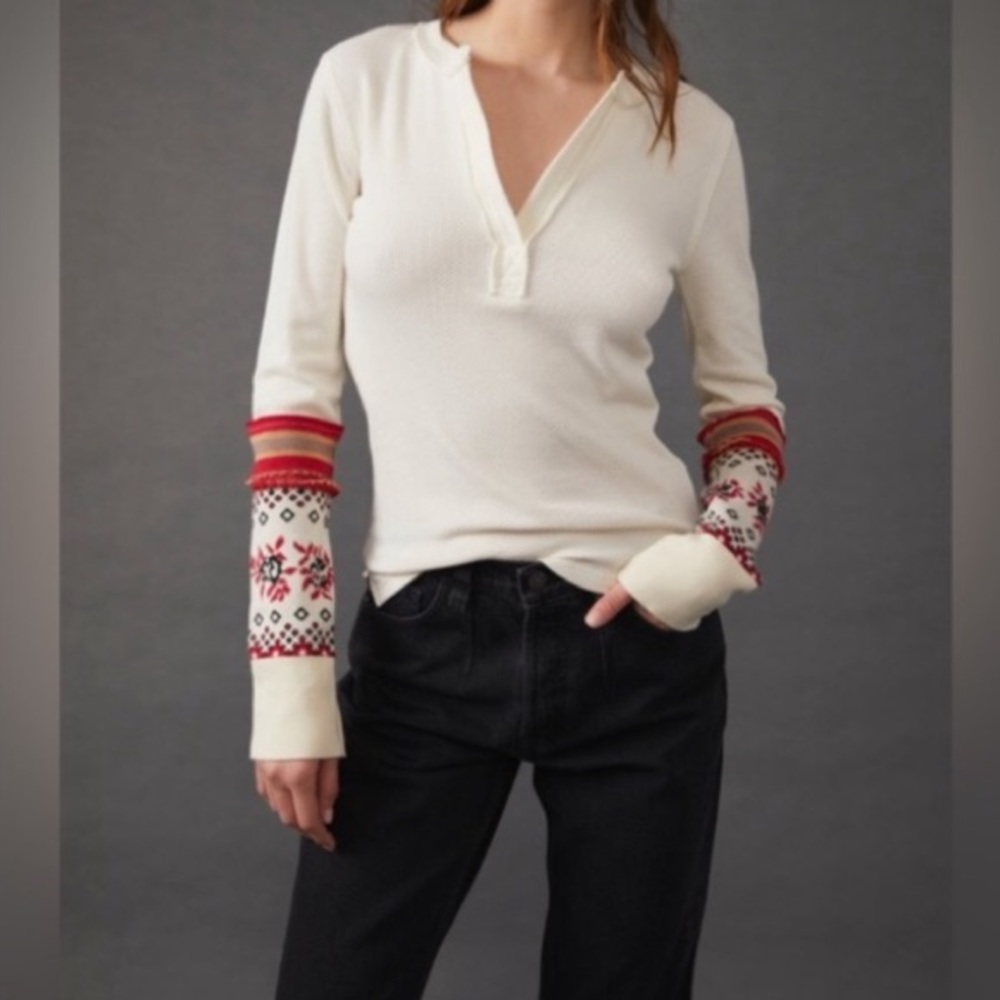 Free people Mikah Layering Cuff Long Sleeve Tee In Ivory Size S